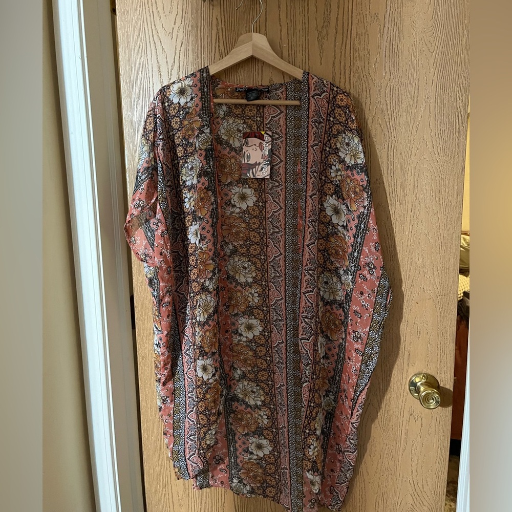 Polly & Esther ~Multicolor Floral coverup ~ shawl ~ XL ~ NWT